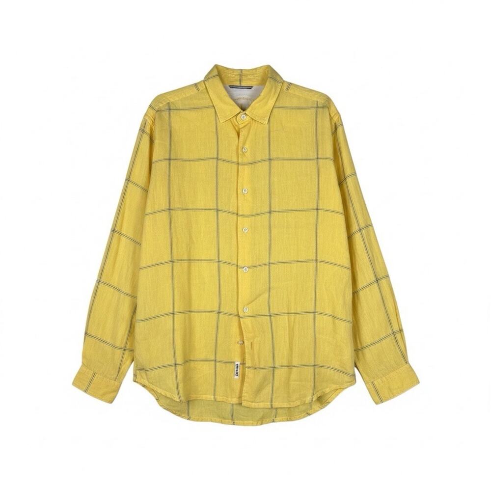 Tommy Bahama Relax Men Large Yellow checked 100% linen Button down Casual Shirts